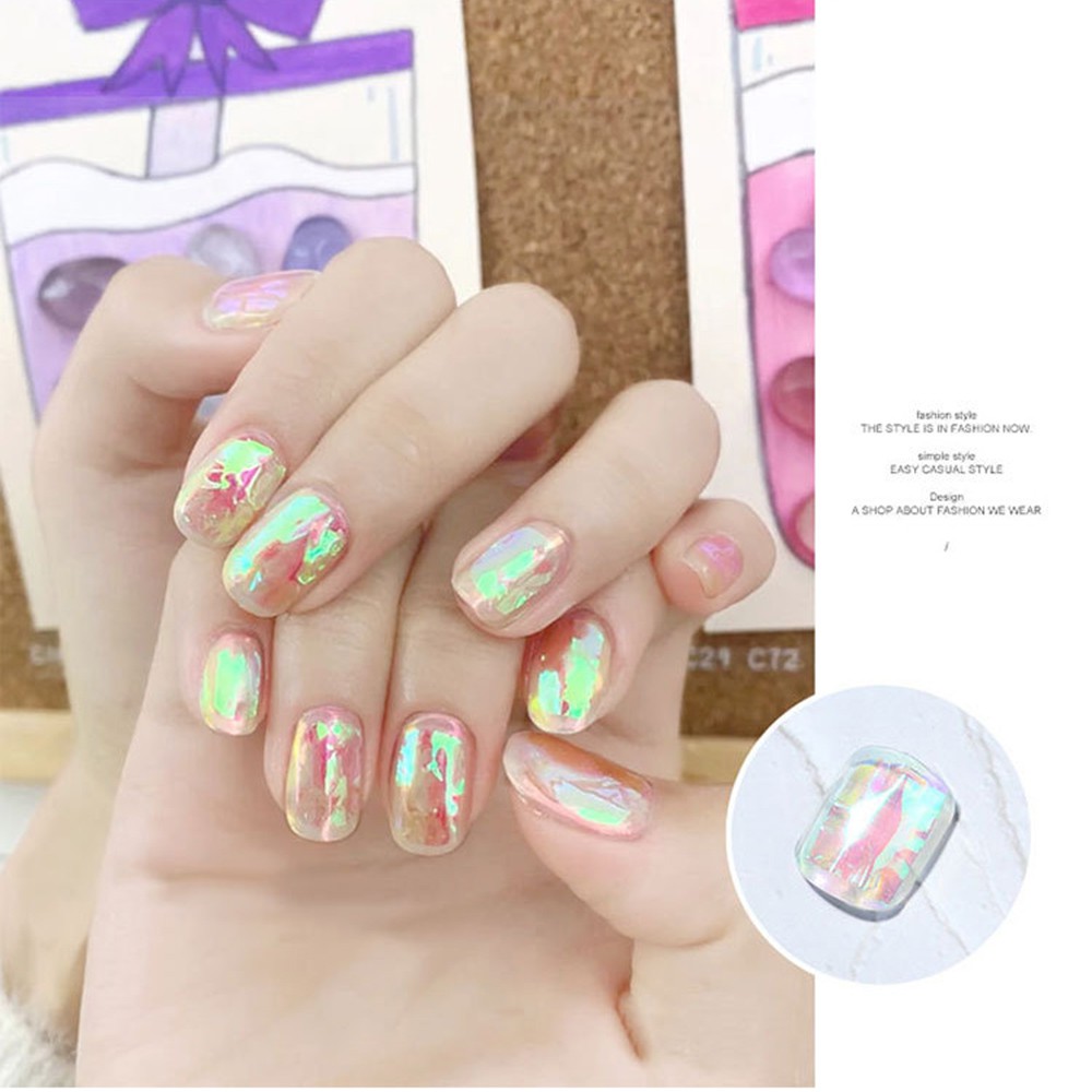 💋MAX Glass Paper Design Nail Sticker Manicure Nail Art Decoration Aurora Color Colorful DIY Shine Hot Fashion