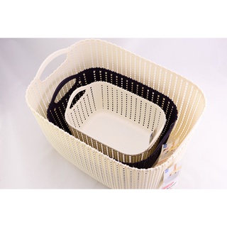 Rổ đựng quần áo, vật dụng nhựa đan giả mây có tay cầm phong cách Hàn Quốc 3 size (màu ngẫu nhiên) PGL