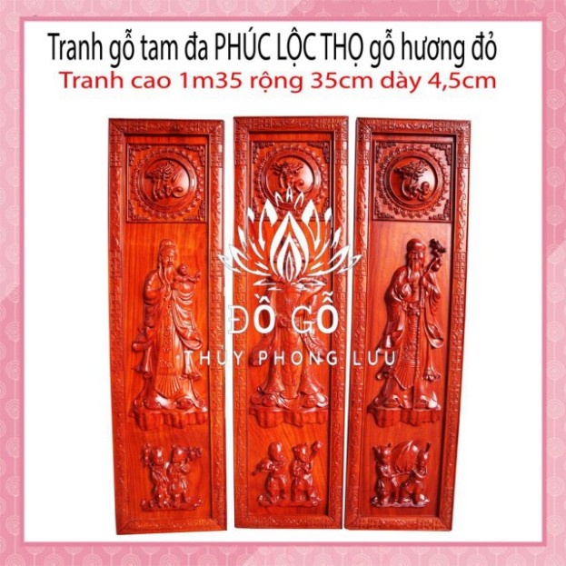 Tranh tam đa gỗ hương đỏ-tranh 3 ông phúc lộc thọ - ĐÚNG HÌNH ĐÚNG MẪU