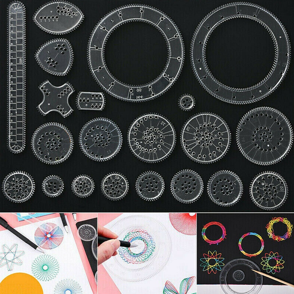 Set 22 Bánh Răng Đồ Chơi Cho Bé &amp; Thước Hình Học Có Bánh Xe Dùng Vẽ Tranh Sáng Tạo Giáo Dục Cho Trẻ Em