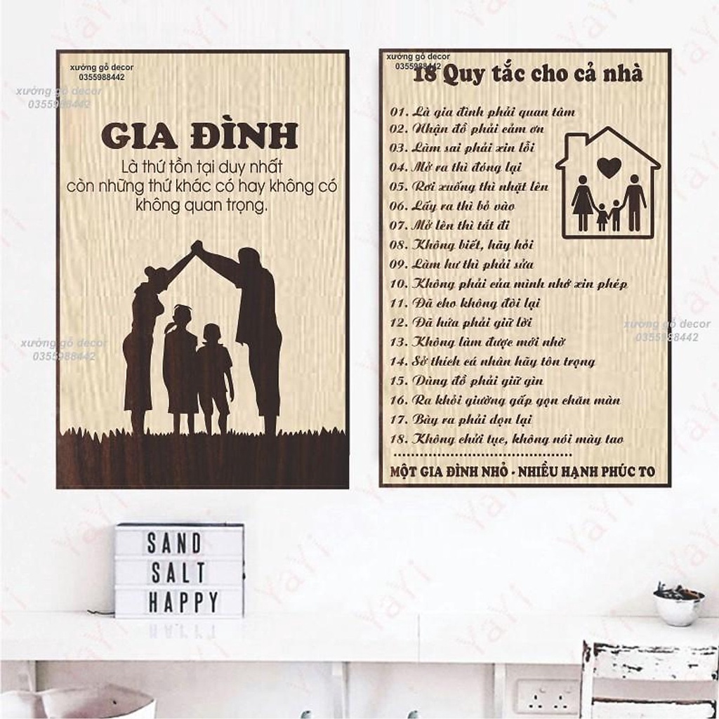 Bảng Gỗ Quy Tắc Hạnh Phúc, Tranh Treo Tường Gia đình, Những Quy Tắc Để Con Có Cuộc Sống Hạnh Phúc kích thước 20x30cm