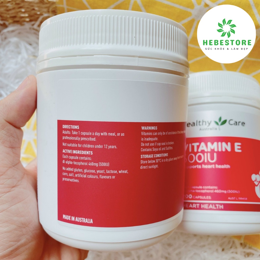 Vitamin E Healthy Care [Úc] 500IU hộp 200 viên - Chính hãng, Mẫu mới (Đủ Bill) | WebRaoVat - webraovat.net.vn