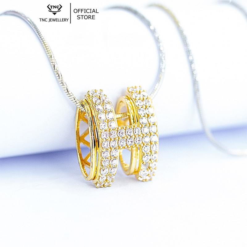 Dây chuyền bạc xi vàng đẹp sang trọng cho nữ chữ H - Trang sức TNC Jewellery