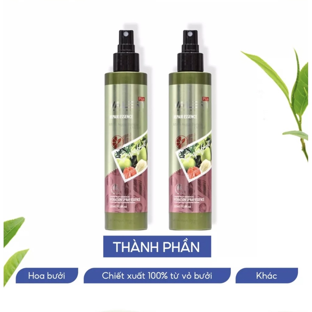 Combo 2 chai xịt dưỡng tóc tinh dầu bưởi VALERT GRAPEFRUIT REPAIR ESSENCE 220ml ngừa rụng kích thích mọc tóc hiệu quả
