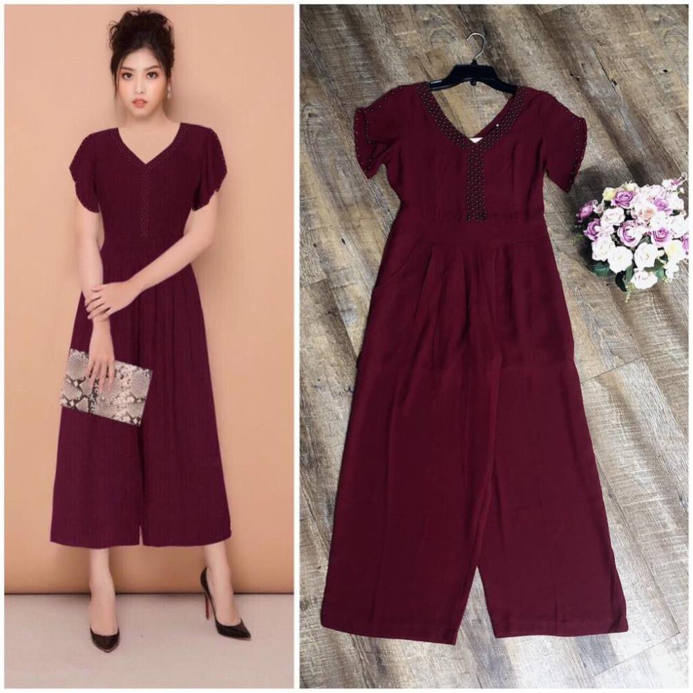 Đồ Bay Đẹp 🌸FREESHIP🌸 Jumpsuit lửng ống suông cổ tim đính hột xinh xắn TJ977 EV