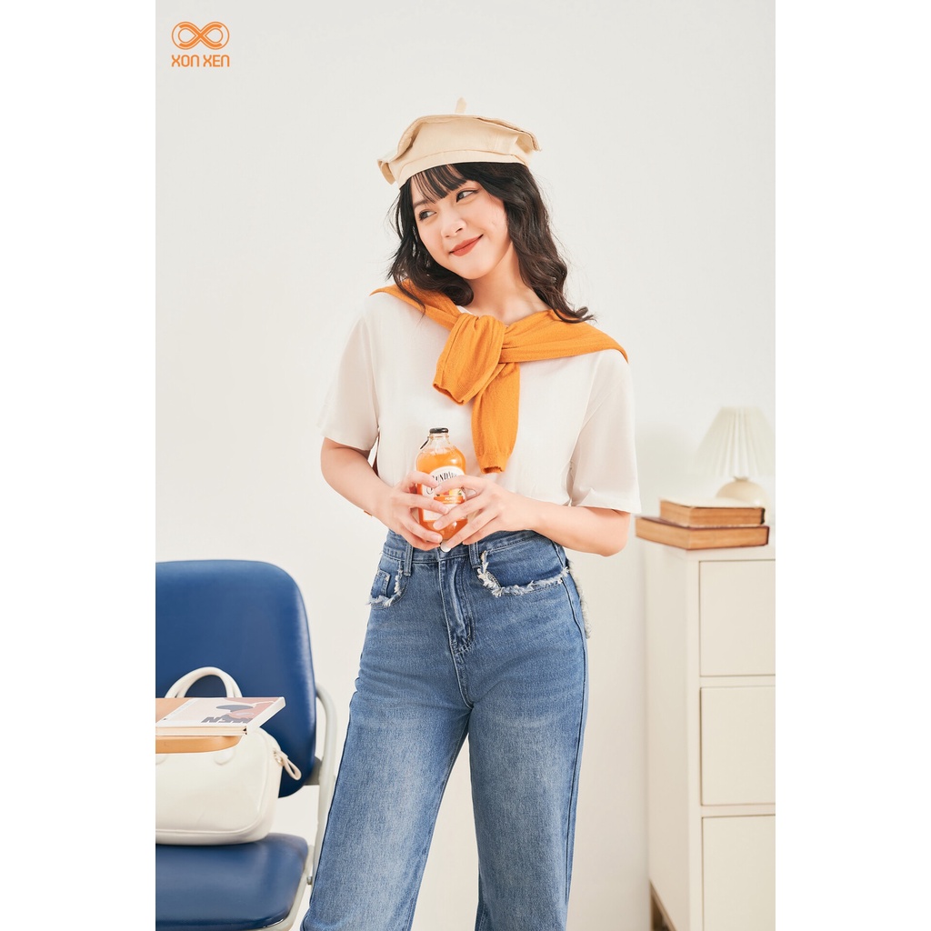Quần ống rộng nữ Quần bò ống rộng nữ tua lai túi cá tính XONXEN SHOP size sml mã 7086