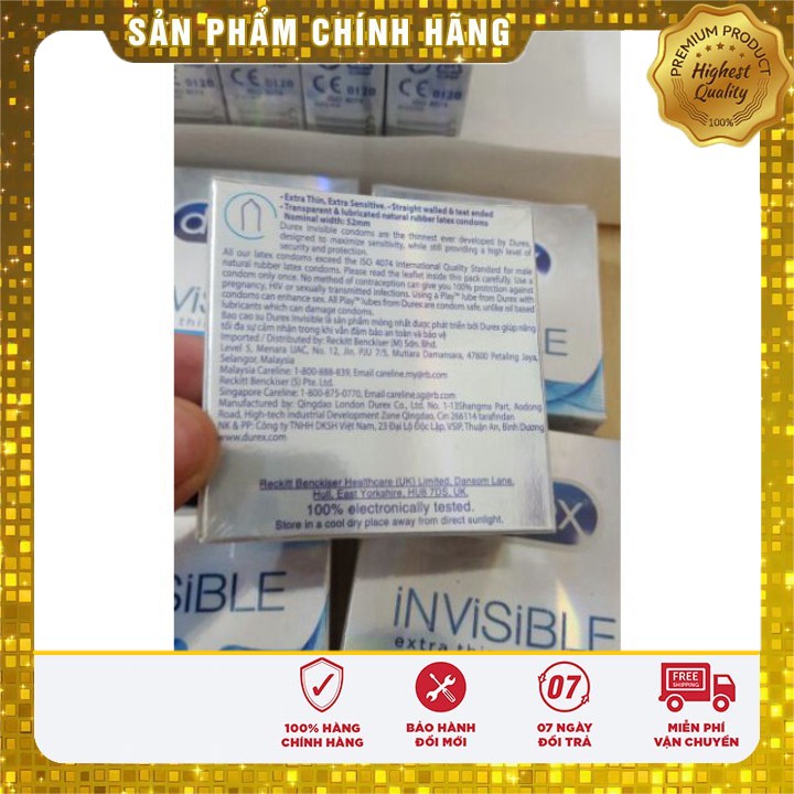 [GIÁ SỈ] Bộ 3 hộp bcs ÔM SÁT SIÊU MỎNG Durex Invisible - 3 cái