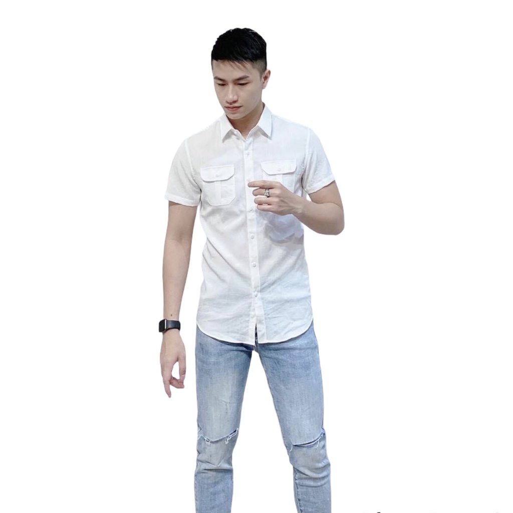 Áo sơ mi cộc tay túi hộp vải đũi tay ngắn chất Linen thoáng Linen Silky
