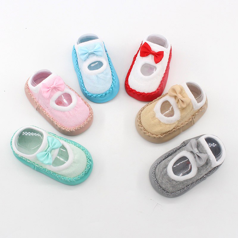 Vớ cotton chống trượt giữ ấm đính nơ phong cách Hàn Quốc xinh xắn dành cho trẻ em