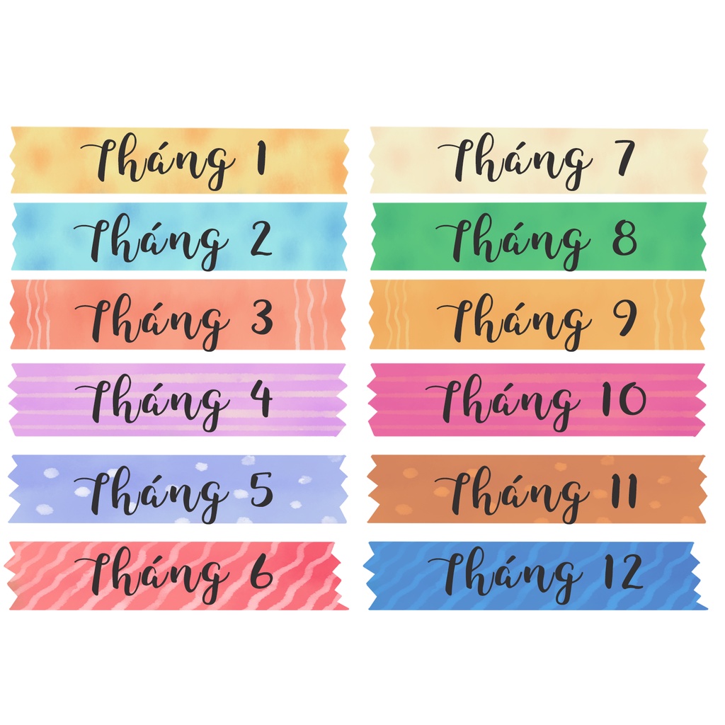 Hình dán sticker label các tháng trong năm trang trí sổ tay phong cách dễ thương