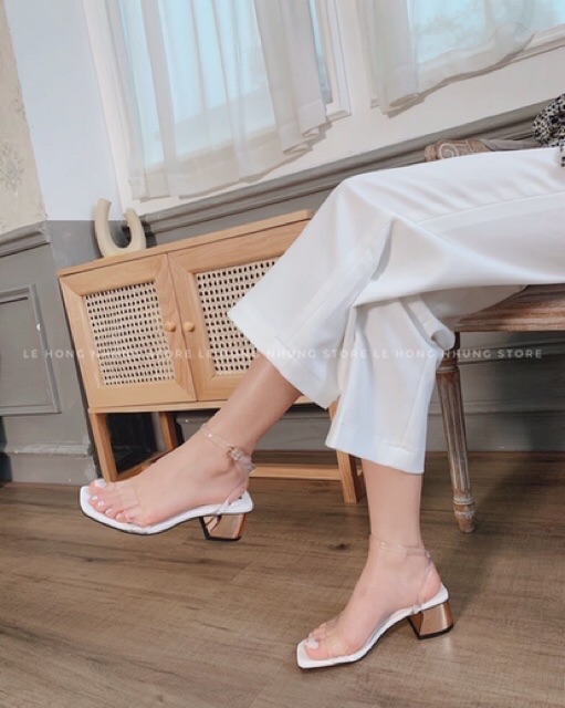 Dép sandal quai trong phối vân da rắn cực hot 5cm (gót đồng) Mã S81