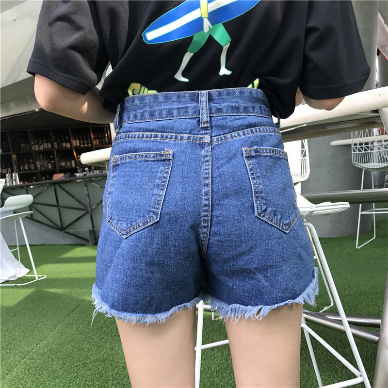 Summer high-waist denim shorts female Korean version loose student raw-edged skirt pants large size wild wide-leg hot t