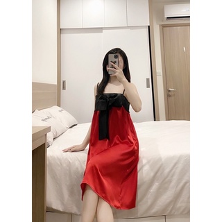 Váy lụa 2 dây ngực nơ