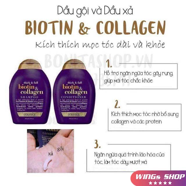 Cặp Dầu Gội Xả Biotin Collagen OGX 385ML | Giảm Rụng Tóc, Hỗ Trợ Mọc Tóc | Hàng Chính Hãng