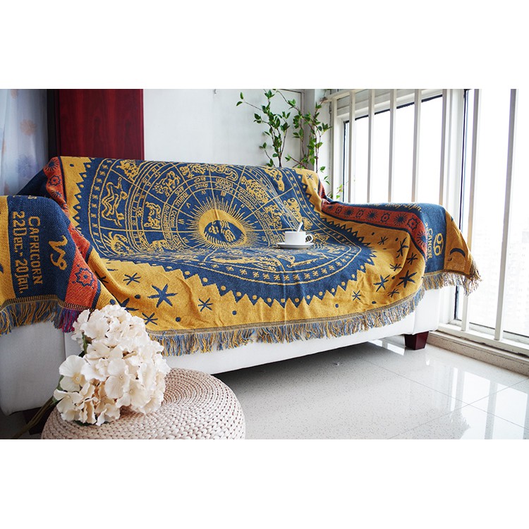 Thảm Vintage Nhập Khẩu Hoạ Tiết 12 Cung Hoàng Đạo, Thảm Trải Sofa, Thảm Trải Sàn, Thảm Treo Tường