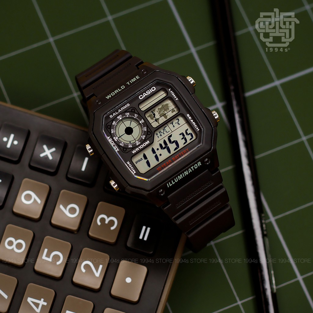 Đồng hồ nam Casio AE-1200 Series, Pin 10 năm, giờ thế giới, hàng chính hãng
