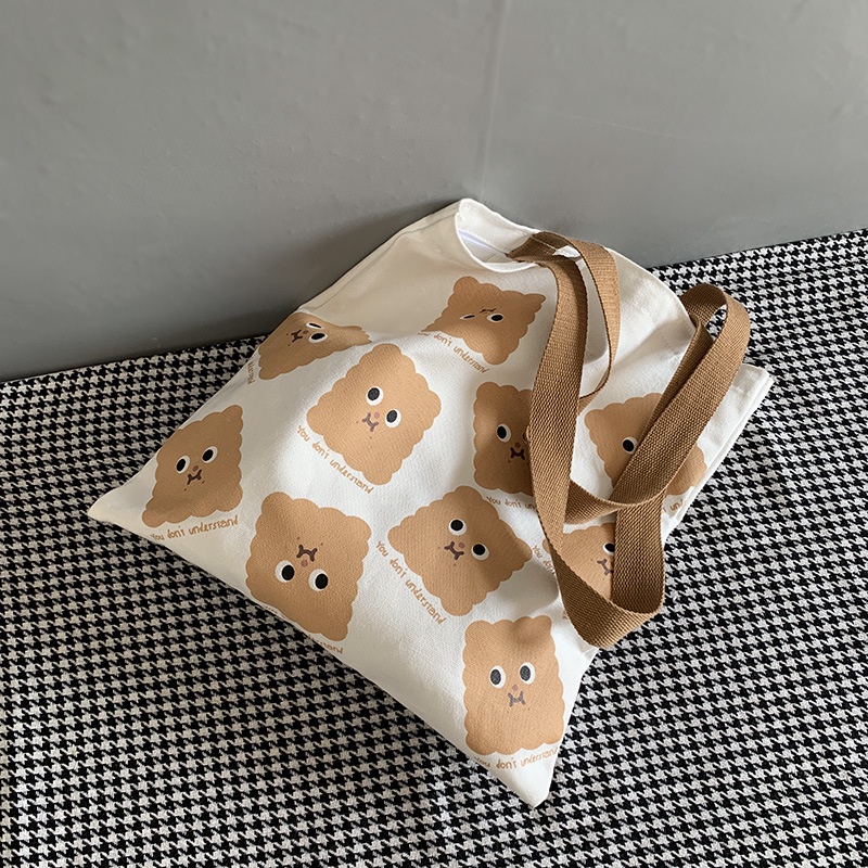 Túi tote vải canvas đeo vai họa tiết bánh quy dễ thương