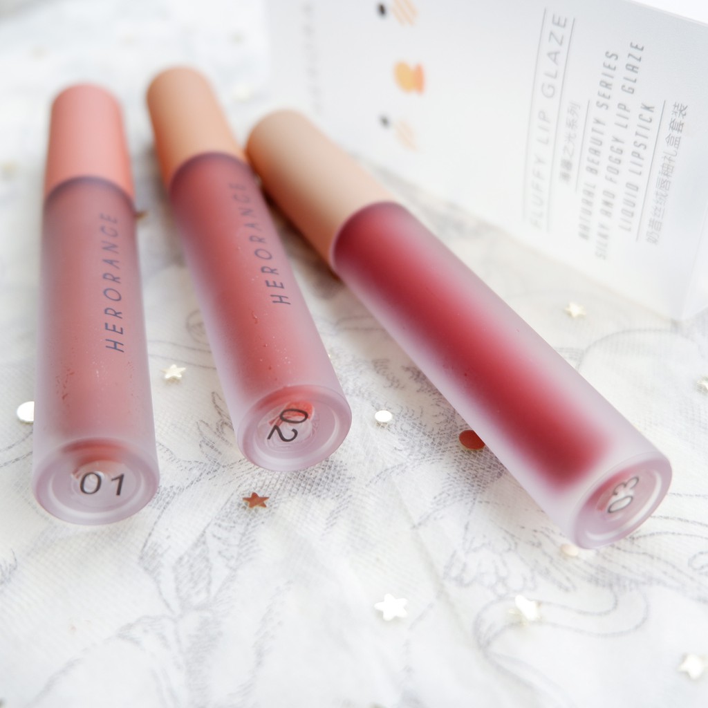 Set 3 son kem lì, mịn và nhẹ môi Her Orange - đủ 2 tone Fluffy Lip Glaze NPP Shoptido | BigBuy360 - bigbuy360.vn