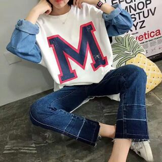 Áo Tay Dài Raglan Phối Denim