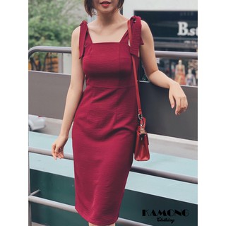 [HÌNH THẬT]ĐẦM BODY XẺ TÀ NƠ VAI (ĐỎ ĐÔ)