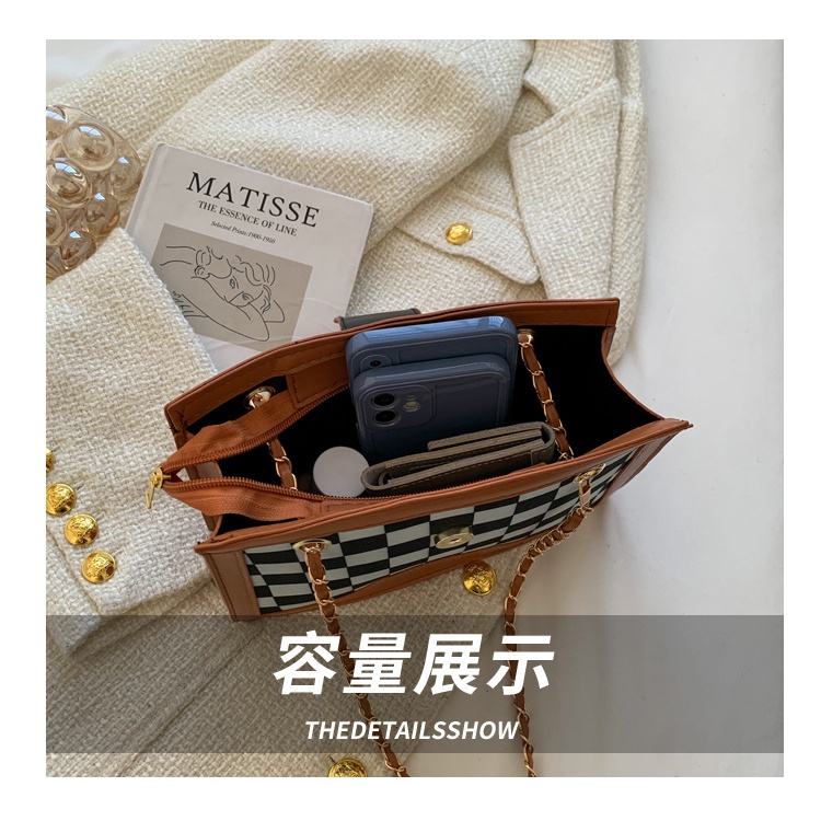 Túi Đeo JASMIN NOIR Chéo Dáng Vuông Nhỏ Họa Tiết Caro Phối Dây Xích Thời Trang Cao Cấp Cho Nữ