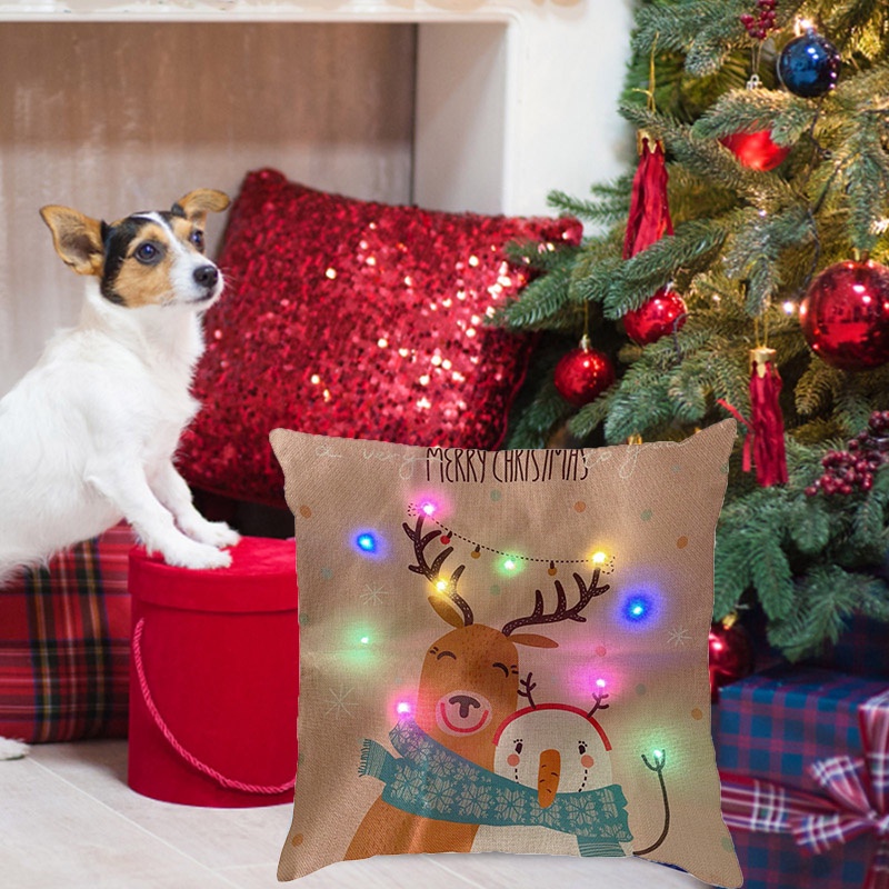 Vỏ Gối In Hình Ông Già Noel Có Đèn LED Phát Sáng Dễ Thương