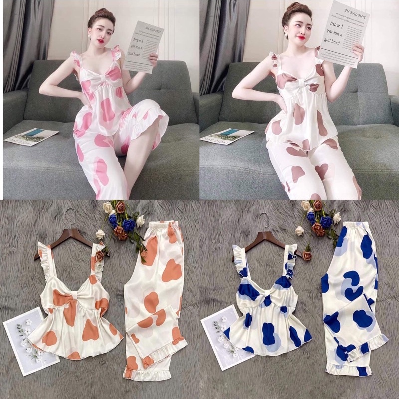 Set Bộ Bigsize❤️Set Bộ 2 Dây Nơ Ngực Quần Lửng Qua Gối Chất Lụa Mềm Mát Hàng May Kỹ Size 50-95kg