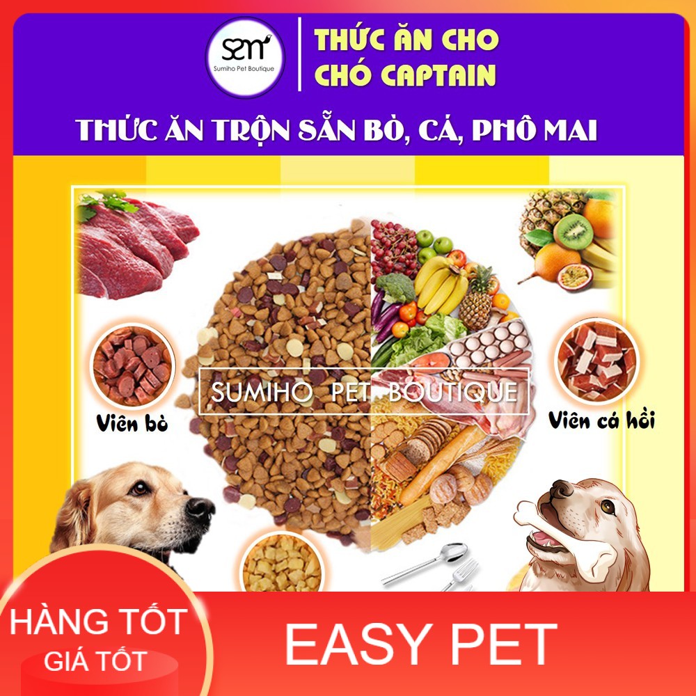 Hạt thức ăn cho chó Captain (500g) trộn lẫn thịt bò, phô mai, cá hồi, rau củ