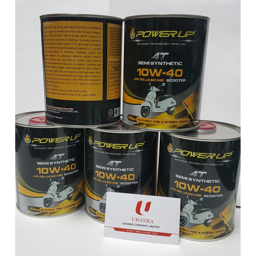 DẦU NHỚT BÁN TỔNG HỢP POWER UP DÀNH CHO XE TAY GA 4T SEMI SYNTHETIC 10W40 API SN JASO MB SCOOTER  0.8L NHẬP K