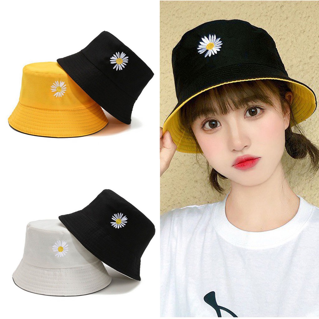 Mũ bucket Hinino 2 mặt thêu hoa cúc phong cách GD cực dễ thương MD07