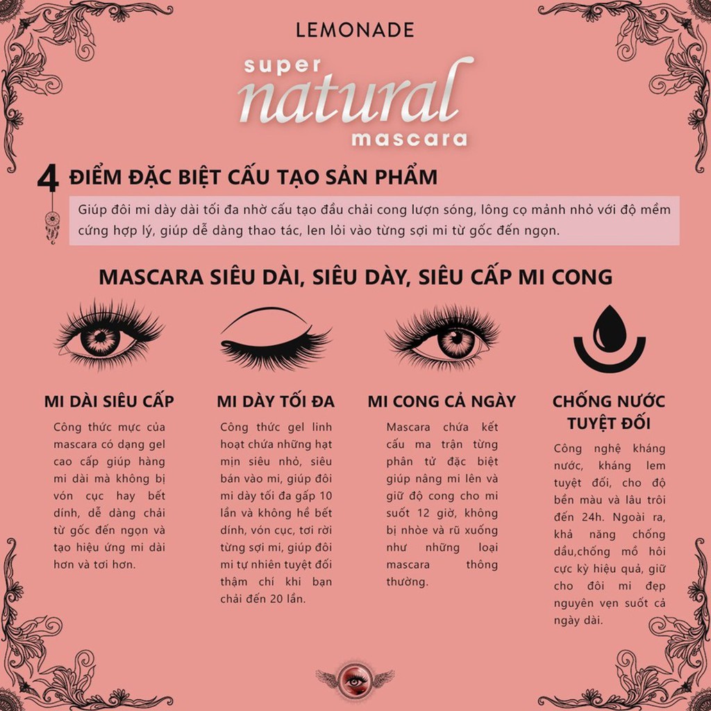 Mascara Lemonade SuperNatural Black Mi Dày Cong Vút, Kháng Lem, Bền Màu, Lâu Trôi 7.5g