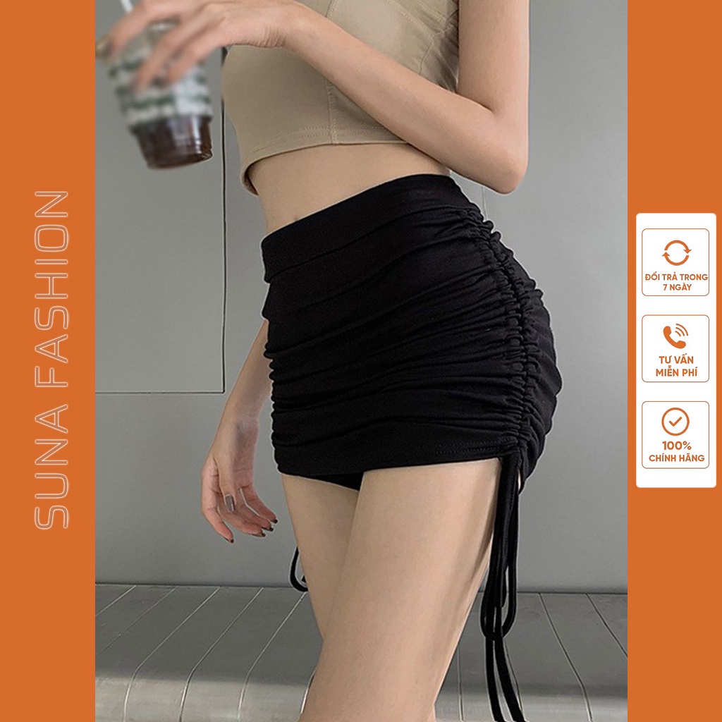 Chân váy ngắn lưng cao body ulzzang, Chân váy rút dây 2 bên body SUNA FASHION