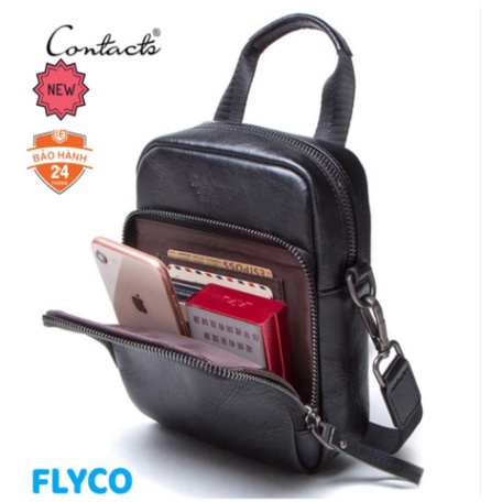 Contac HOT Genuine Leather Bags Men High Quality MB112 - Túi Đeo Chéo Da Bò Kiểu Balo Nhỏ Gọn Đựng V