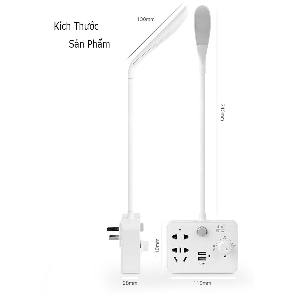 Ổ Cắm Điện Đa Năng 3in1 Có Đèn LED Đọc Sách Xoay 360 - Kiêm 2 Cổng Sạc USB Đang Năng Tiện Lợi - Bảo Hành 3 Tháng