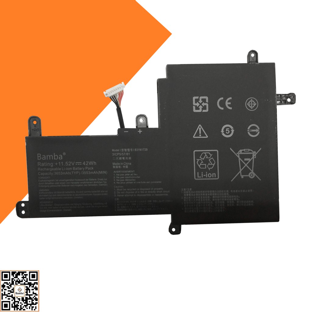 Pin laptop Asus B31N1729 Battery for Asus VivoBook S15 S530 S530U S530UA S530UN X530FN 42Wh HÀNG ZIN- BẢO HÀNH 6 THÁNG