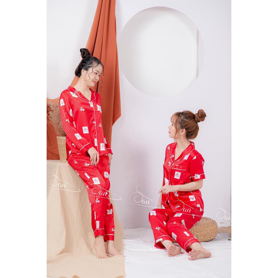 Đồ ngủ pijama nữ bằng lụa satin cao cấp, mặc ở nhà, đồ bộ pijama đẹp kín đáo, set quần áo riêng,Tay ngắn quần dài | BigBuy360 - bigbuy360.vn