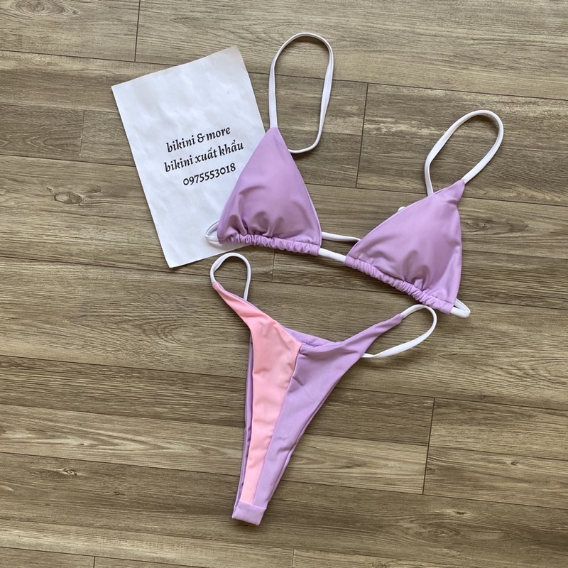 [BKN693] &lt;ÂU&gt; SET BIKINI TÍM MIX HỒNG QUẦN THONG/LỌT KHE