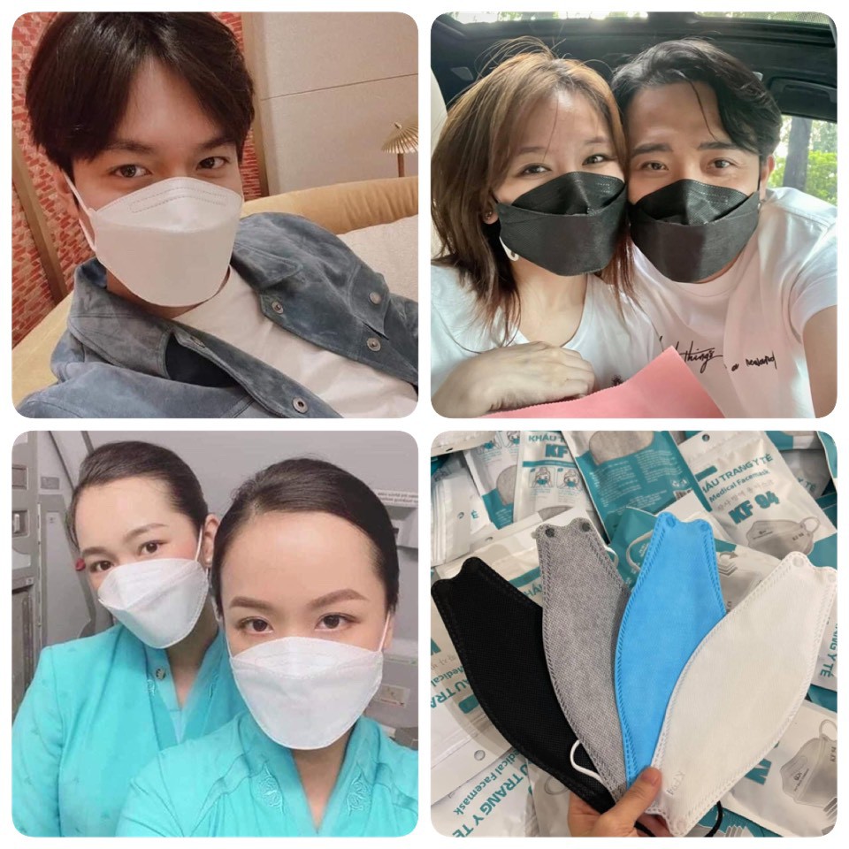 Khẩu trang KF94 mask Hàn Quốc,1 gói 5 chiếc xanh xám trắng đen ,form 3D 4 lớp kháng khuẩn