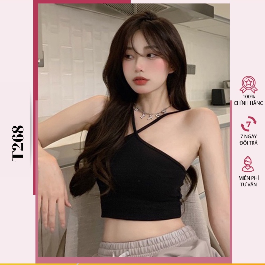 Áo croptop cổ yếm nữ kiểu cột 2 dây ôm body thun gân tăm T268
