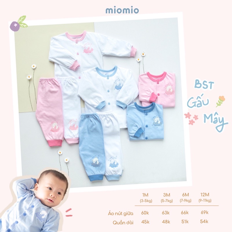 Bộ Quần Áo Sơ Sinh Dài Tay, Nút Giữa MIOMIO - In Hình Cho Bé Trai, Bé Gái , Vải Cotton