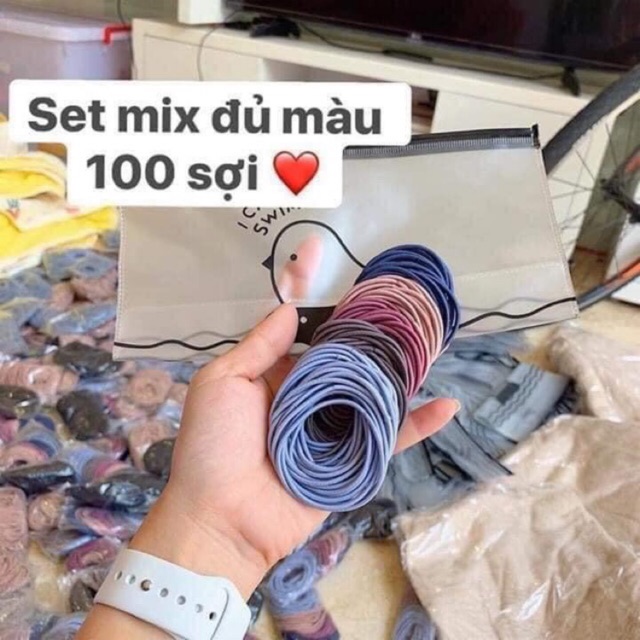 Set chun buộc tóc 100 dây mix nhiều màu