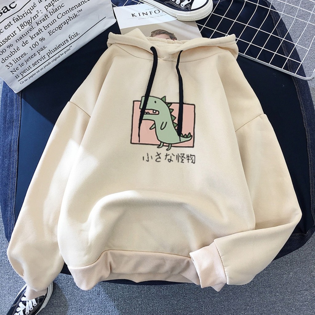 Áo hoodie nữ khủng long chữ tàu , chất da cá dày mịn , phom rộng