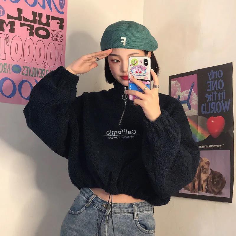 Áo khoác hoodie len lông cừu nỉ bông mềm dày ấm có khóa cổ phong cách Hàn Quốc mẫu mới 2021 | BigBuy360 - bigbuy360.vn