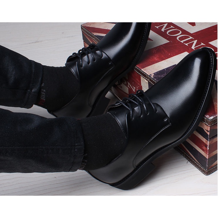 Giày tây mũi nhọn cột dây thời trang thu đông phong cách Hàn Quốc cho nam