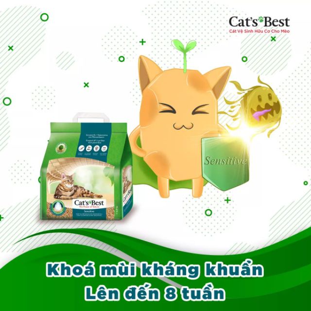 TẶNG XÚC XÍCH [20L/7,2kg]🥰Cát gỗ vệ sinh hữu cơ Cat's Best Sensitive| Xả được trong toilet