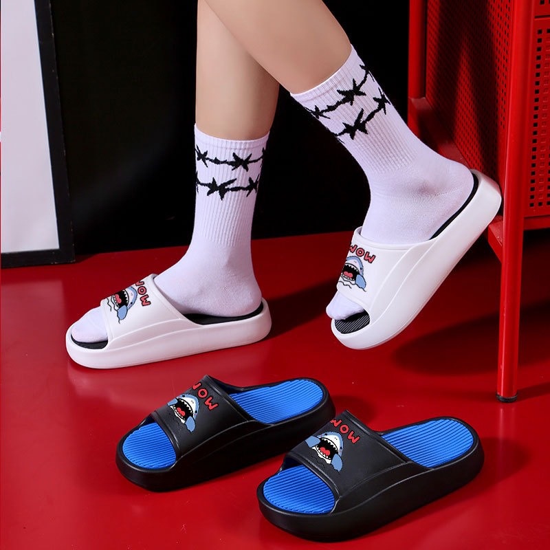 Dép quai ngang nam nữ EVA đế cao 3cm hình cá mập, dép bánh mì Ulzzang unisex bản cao cấp full 1.1