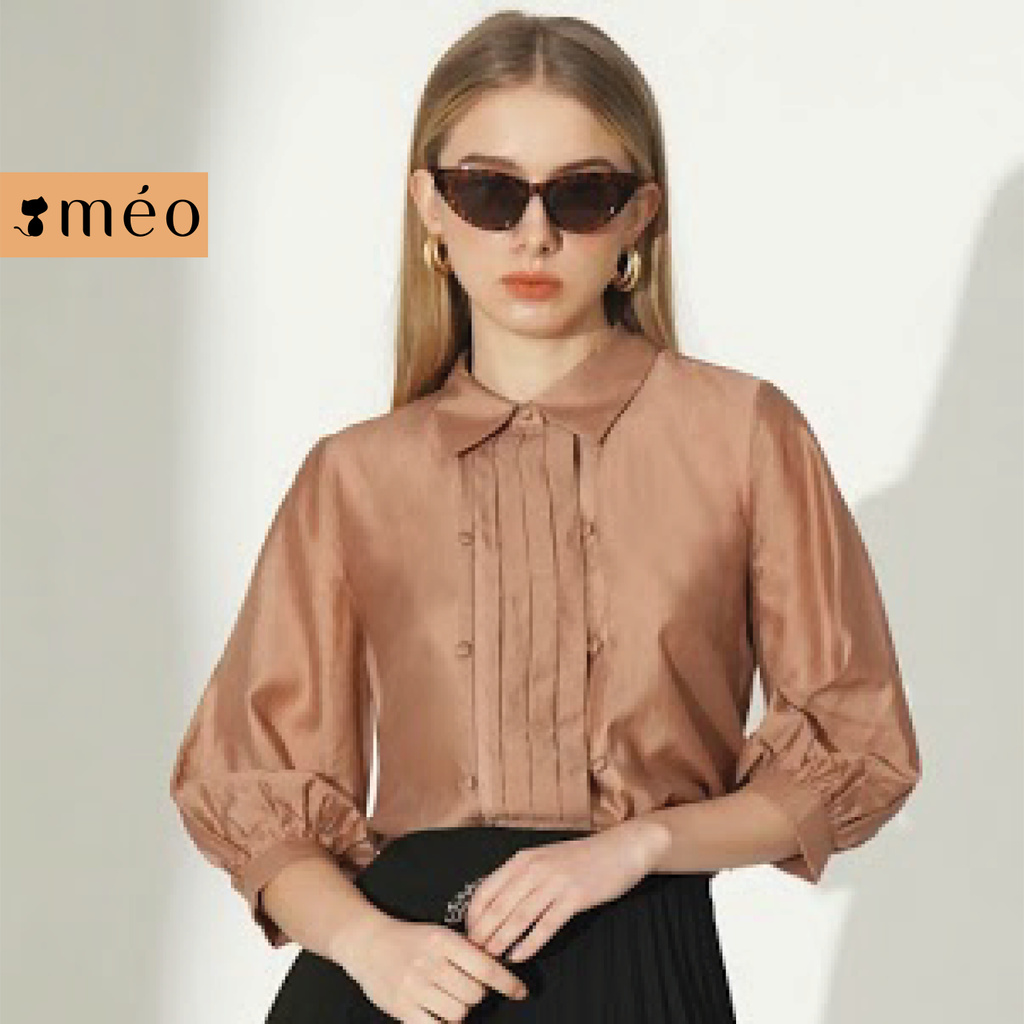 Áo sơ mi công sở nữ Méo shop tay lỡ kiểu Hàn form rộng chất sheer Akira