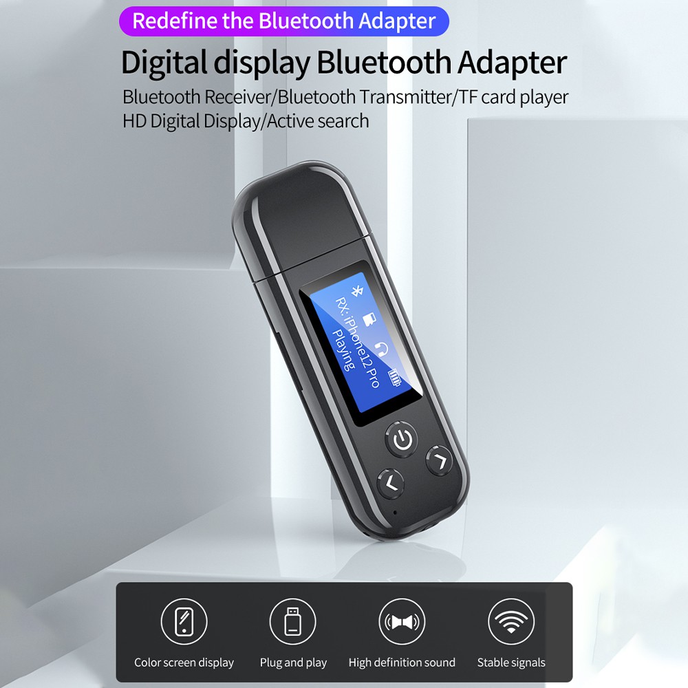 Bộ Thu Phát Âm Thanh Bluetooth 5.0 Màn Hình Lcd Usb 2 Trong 1 Hỗ Trợ Thẻ Tf Cho Máy Tính / Loa Trên Xe Hơi