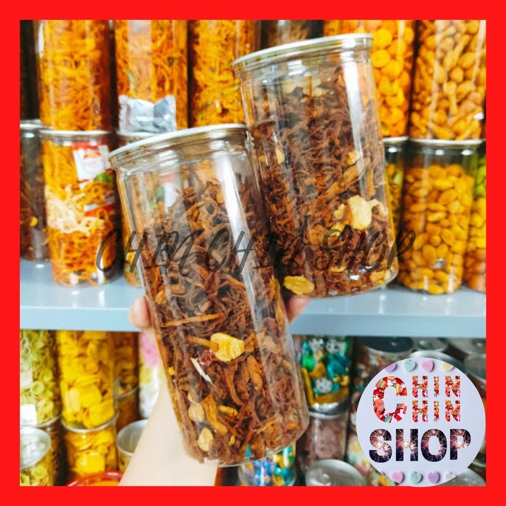 Khô heo cháy tỏi lon 250g/300g, vị đậm đà, heo loại ngon - ĂN VẶT CHIN CHIN.