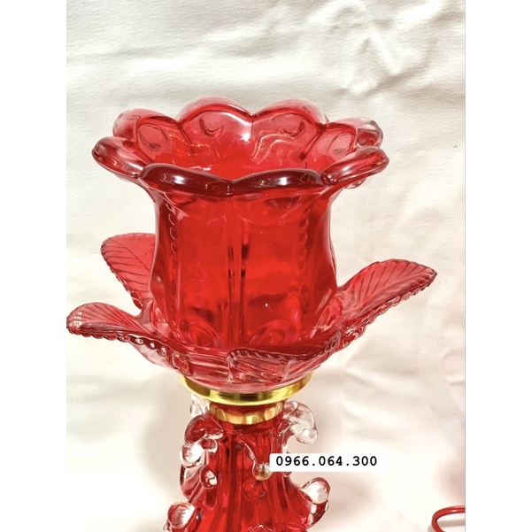 Đèn Thờ Cắm Điện Bông Pha Lê Thuỷ Tinh Cao 30cm